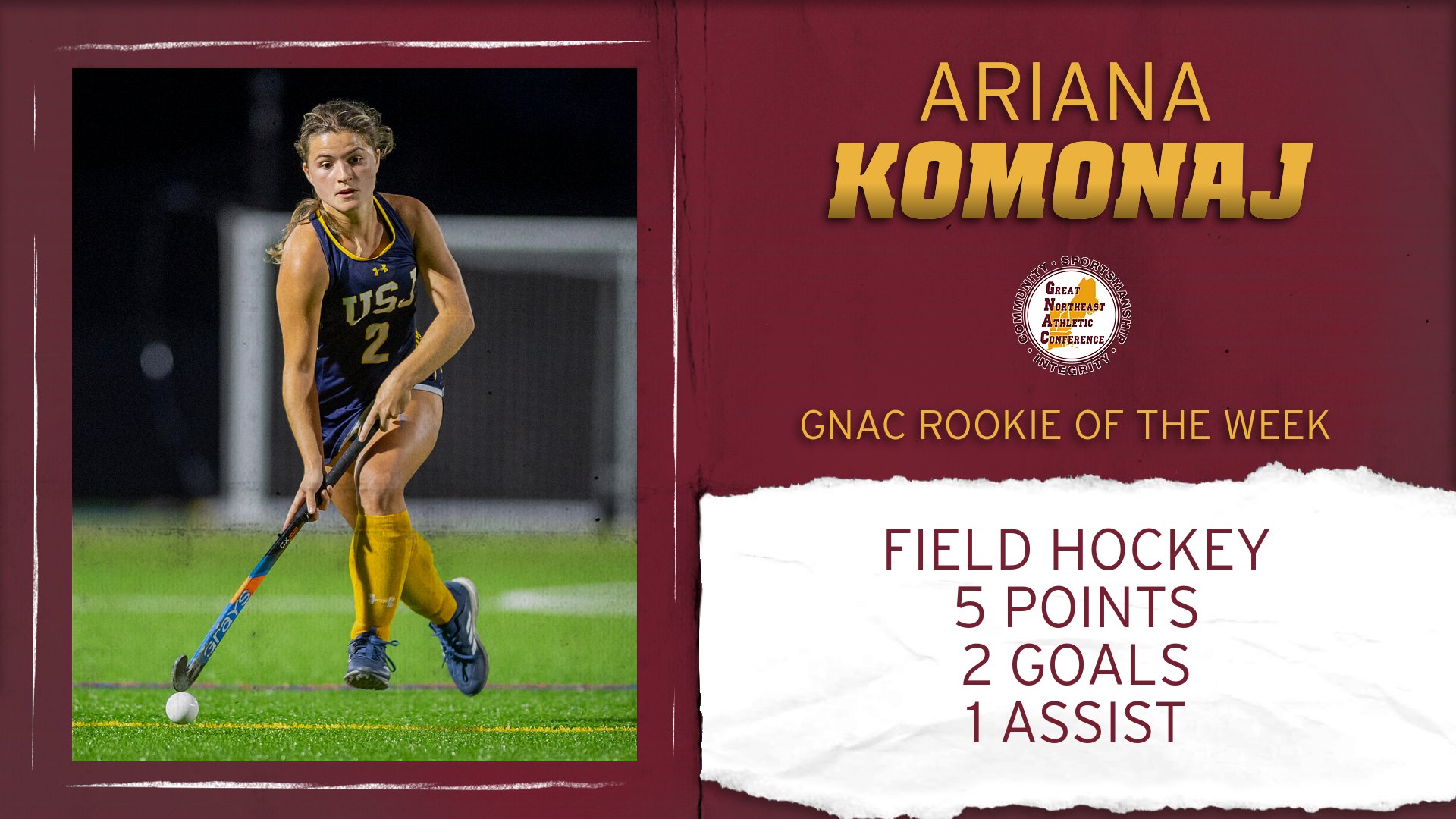 Komonaj Named GNAC Field Hockey Rookie Of The Week