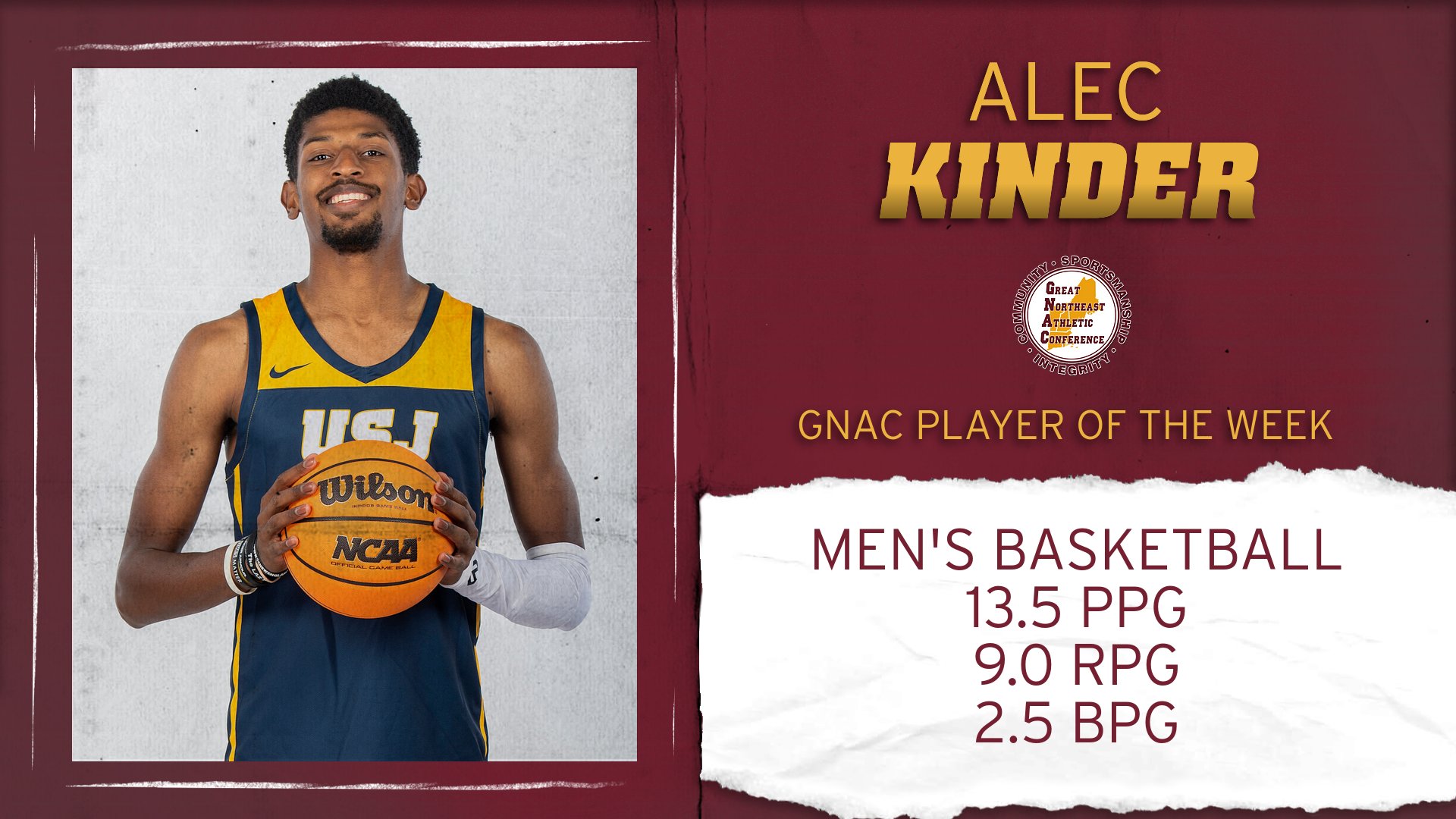 Kinder Named GNAC Men's Basketball Player of the Week